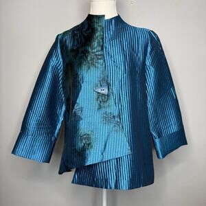 IC by Connie K Blue Teal Pleated Asymmetrical Jacket Women’s Small Made in USA
